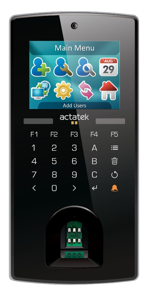 ACTAtek Biometric Terminal with fingerprint scanner, face recognition camera, and 2.8-inch TFT touchscreen display